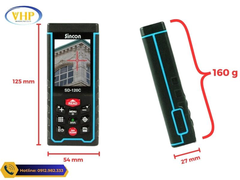 Kích thước máy đo khoảng cách Laser Sincon SD120C