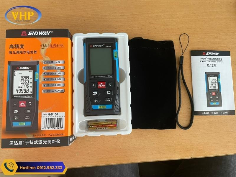 Trọn bộ sản phẩm Máy đo khoảng cách Laser SNDWAY M100