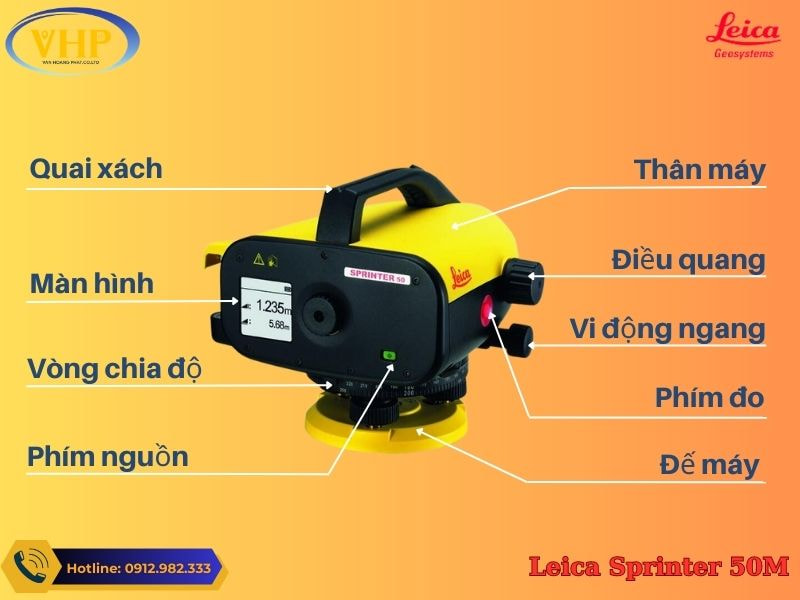 Cấu tạo của máy thủy bình Leica Sprinter 50M