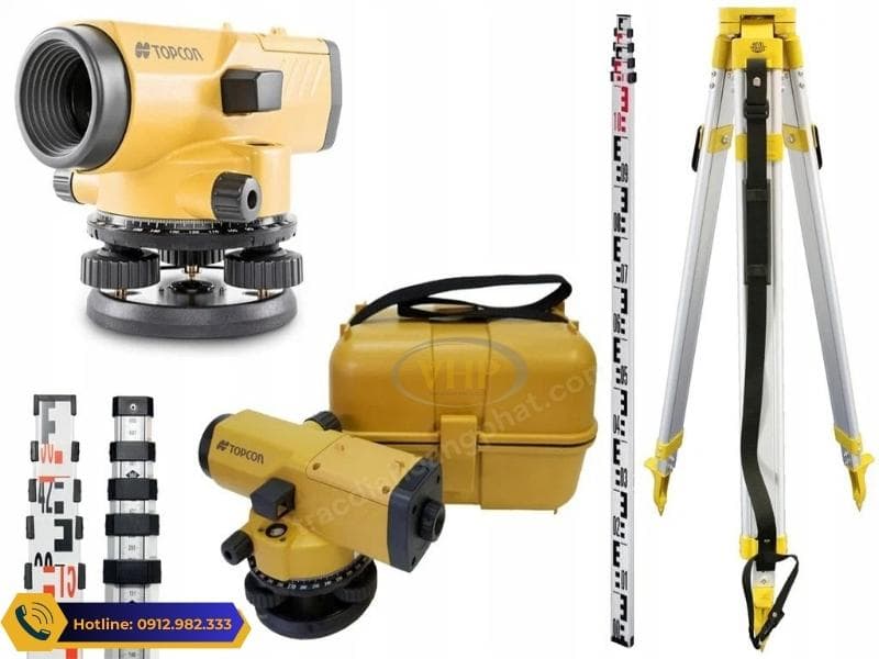 Bộ máy thủy bình Topcon CHính Hãng với máy và phụ kiện