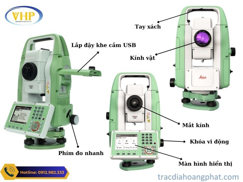Các chi tiết cấu tạo của máy toàn đạc điện tử Leica TS03