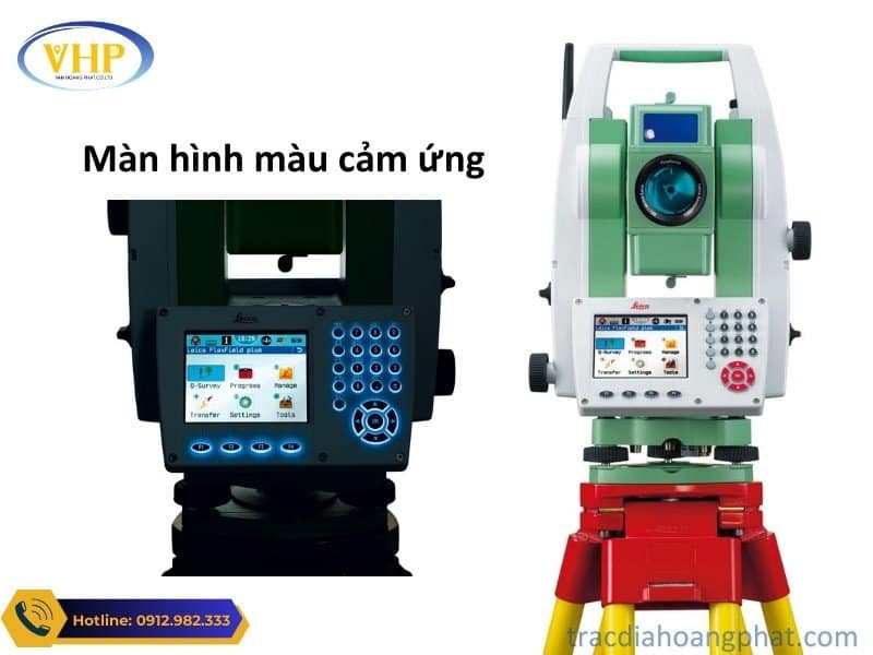 Màn hình màu với trang bị đèn màn hình sáng giúp máy toàn đạc điện tử Leica TS09 Plus làm việc ngay cả khi trời tối.