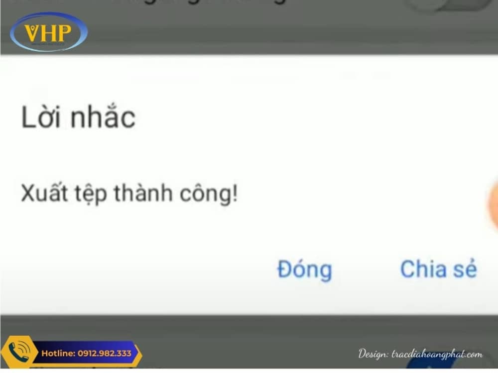 Lời nhắc xuất tệp thành công trước khi trút số liệu sang máy tính