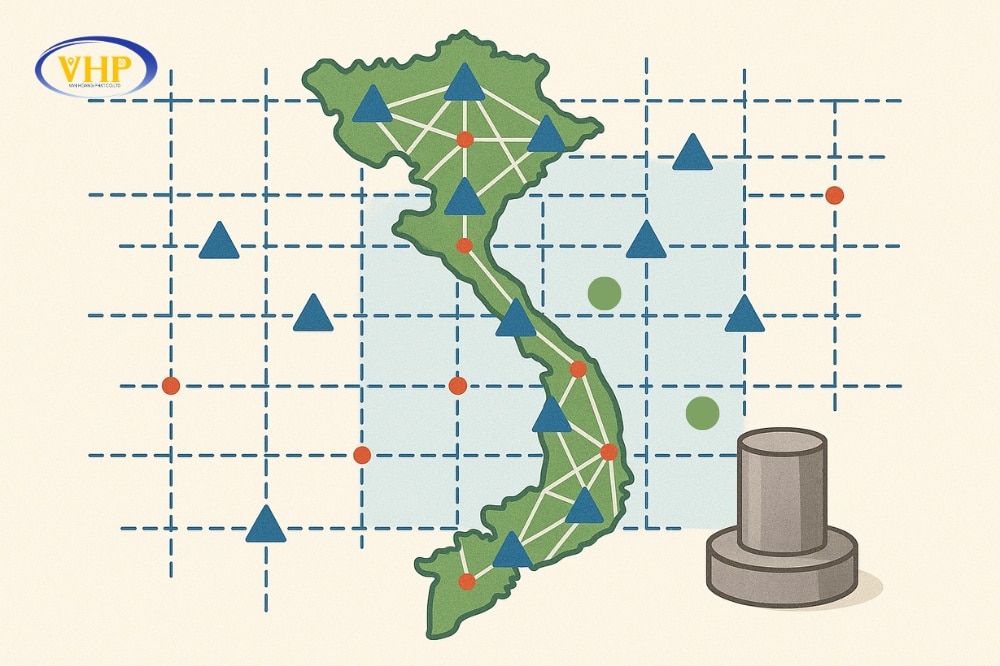 Mạng lưới khống chế quốc gia với các điểm đo được bình sai để đảm bảo độ chính xác cao nhất