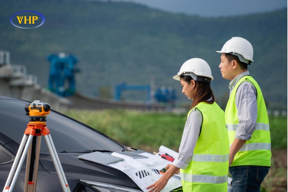 Các phương pháp thiết lập tim mốc công trình như sử dụng máy toàn đạc điện tử, GPS GNSS RTK,... 