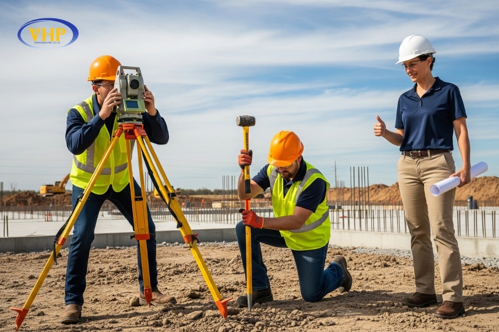 Quy trình bàn giao tim mốc công trình gồm 4 bước: chuẩn bị tài liệu – thiết bị, xác định vị trí thực địa, lập biên bản bàn giao và hoàn tất lưu trữ hồ sơ phục vụ thi công và quản lý pháp lý.